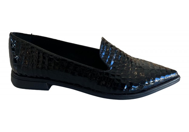 Γυναικείο δερμάτινο μοκασίνι σε μαύρο κρόκο Zizel 710