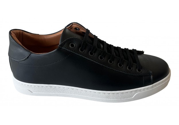 Ανδρικά δερμάτινα Sneaker μαύρα με λευκή σόλα Essefe Made in Italy 