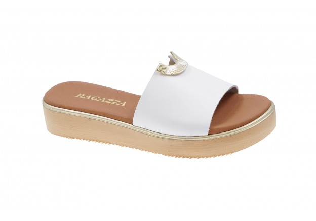 Γυναικείο σανδάλι Ragazza δερμάτινο σε λευκό χρώμα 01083