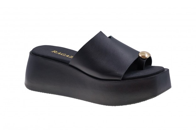 Γυναικεία πλατφόρμα Ragazza δερμάτινη σε μαύρο χρώμα 01215