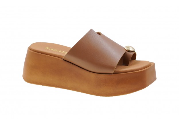 Γυναικεία πλατφόρμα Ragazza δερμάτινη σε ταμπά χρώμα 01215