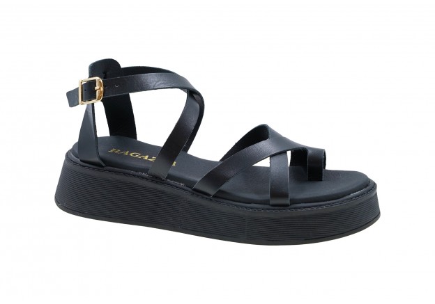 Γυναικείο flatform Ragazza δερμάτινο μαύρο 01237