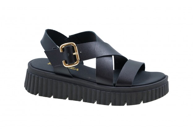 Γυναικείο flatform Ragazza δερμάτινο μαύρο 01251