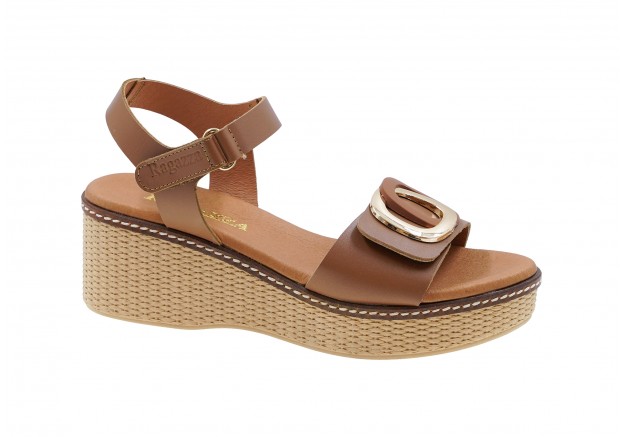 Γυναικεία πλατφόρμα Ragazza δερμάτινη σε ταμπά χρώμα 0377