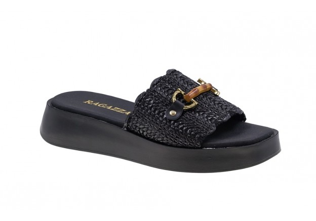 Γυναικείο σανδάλι-flatform Ragazza δερμάτινο μαύρο 01163 Γυναικείο σανδάλι-flatform Ragazza δερμάτινο μαύρο 01163