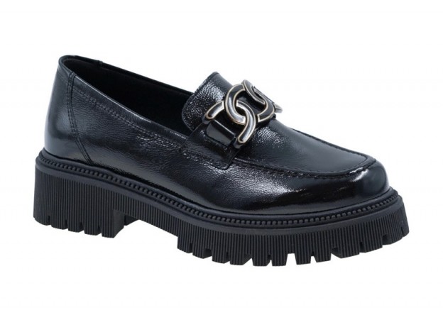 Γυναικείο δερμάτινο loafer Ragazza σε μαύρο λουστρίνι 0301