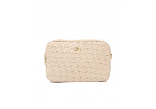 Τσάντα χιαστί VETA nude με ανάγλυφο μοτίβο ψάθας 6122-3