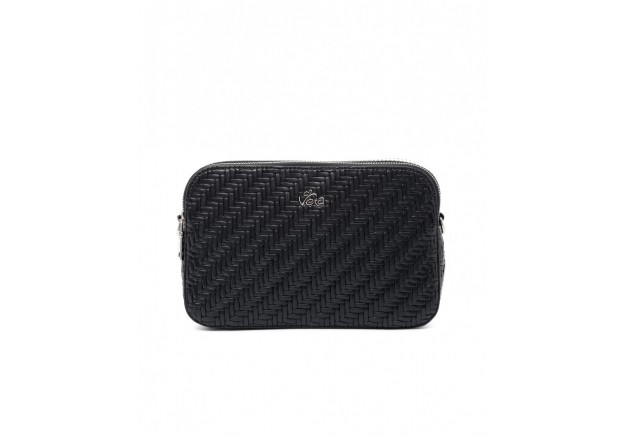 Τσάντα χιαστί VETA μαύρη με ανάγλυφο μοτίβο ψάθας 6122-1