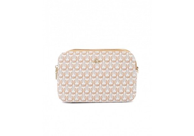 Τσάντα χιαστί VETA με καμηλό και μπεζ μοτίβο 6122-34