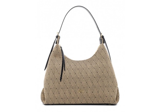 Τσάντα ώμου VETA με μπεζ ψάθα και μαύρες λεπτομέρειες 6146-14