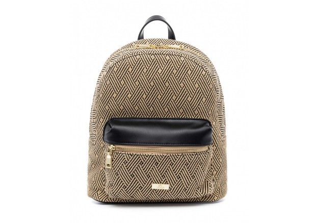 Σακίδιο πλάτης VETA μπεζ ψάθα με μαύρες λεπτομέρειες 6160-14