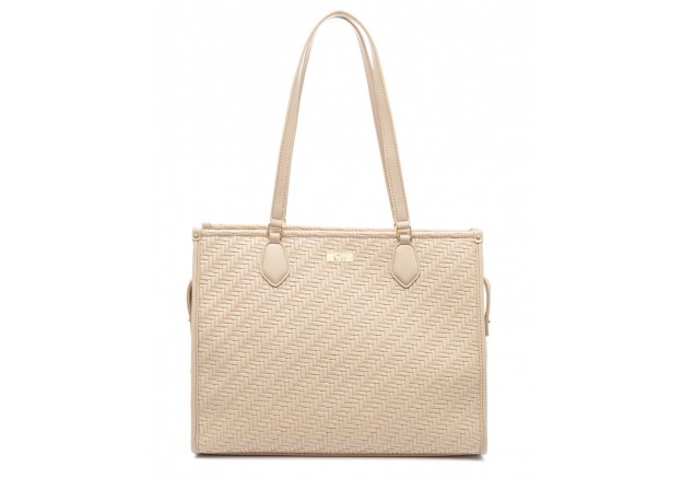 Τσάντα ώμου  VETA μπεζ με ανάγλυφο μοτίβο ψάθας 6162-3