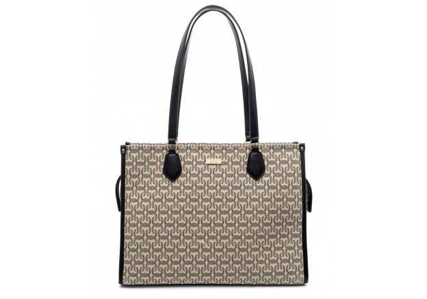 Τσάντα ώμου VETA μπεζ σε συνδυασμό με μαύρο μοτίβο 6162-31