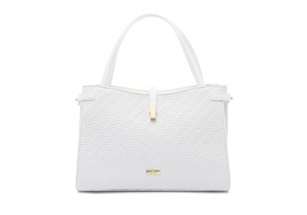 Τσάντα χειρός VETA λευκή με ανάγλυφο μοτίβο ψάθας και 3 χώρους 6165-2