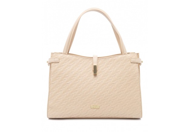Τσάντα χειρός VETA μπεζ με ανάγλυφο μοτίβο ψάθας και 3 χώρους 6165-3