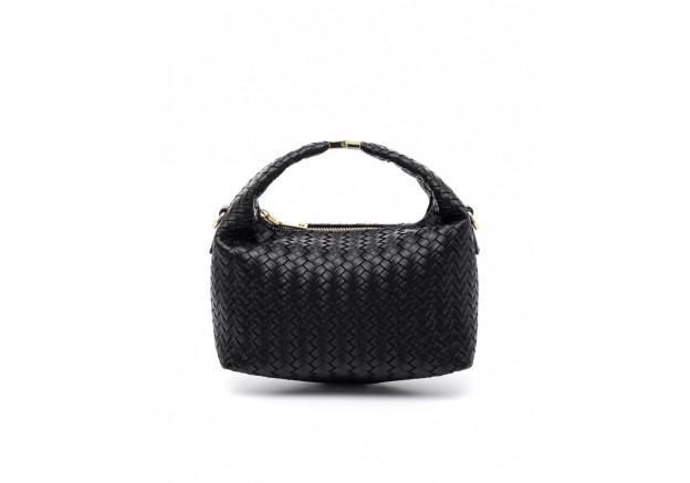 Τσάντα χιαστί VETA μαύρη με ανάγλυφο μοτίβο πλεξούδας και ιδιαίτερο μεταλλικό κούμπωμα στο χερούλι 6168-1