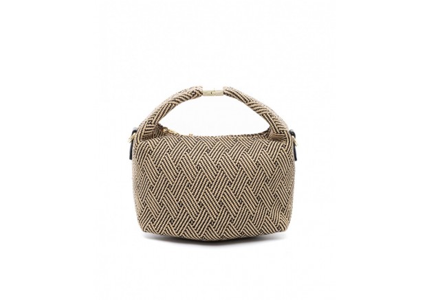 Τσάντα χιαστί VETA μπεζ ψάθα με μαύρες λεπτομέρειες και ιδιαίτερο μεταλλικό κούμπωμα στο χερούλι 6168-14